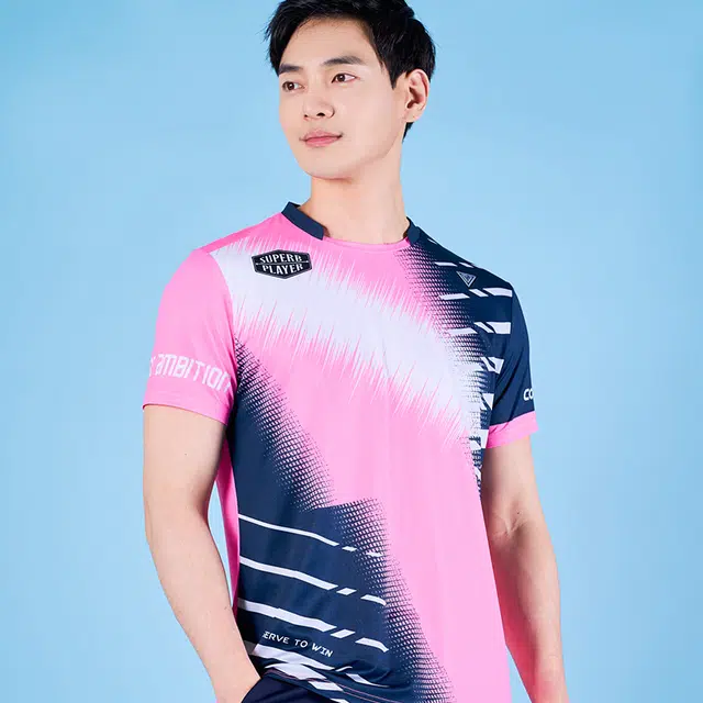 可莱安 夏季透气速干乒乓球运动服短袖羽毛球服 男款 粉色