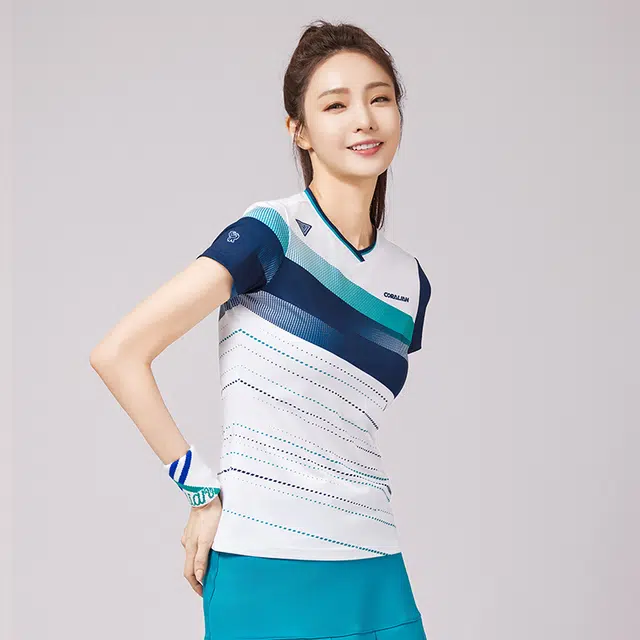 可莱安 韩国进口女套装透气速干乒乓球上衣短袖运动服羽毛球服 女款 白色