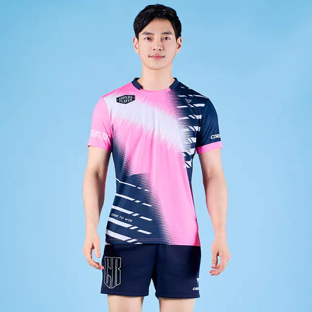 可莱安 夏季透气速干乒乓球运动服短袖羽毛球服 男款 粉色