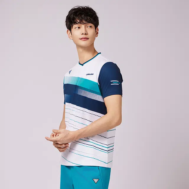 可莱安 韩国进口透气速干时尚舒适运动服短袖羽毛球服 男款