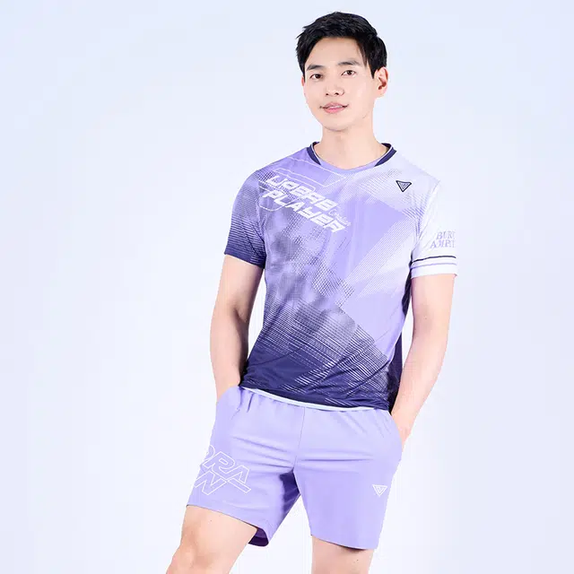 可莱安 渐变字母印花透气速干运动短袖羽毛球服 男款 紫色