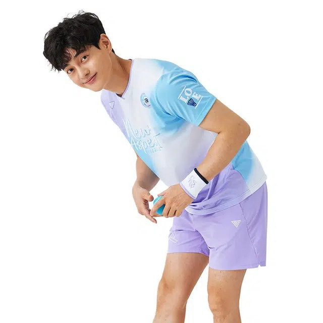 可莱安 透气速干圆领套头字母短袖羽毛球服 男款 香芋紫
