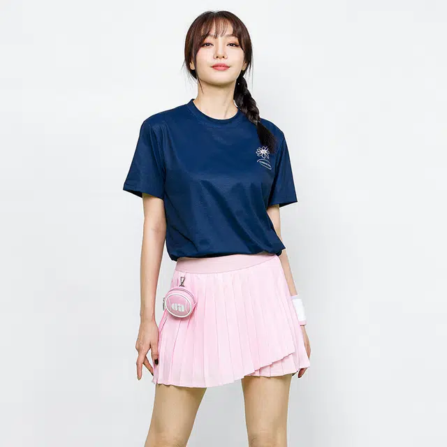 可莱安 印花透气速干宽松时尚运动短袖羽毛球服 男女同款 藏青色