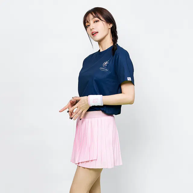 可莱安 印花透气速干宽松时尚运动短袖羽毛球服 男女同款 藏青色
