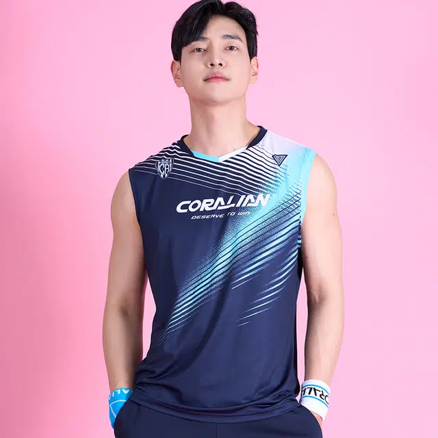 可莱安 渐变设计百搭休闲无袖羽毛球服 男 蓝色