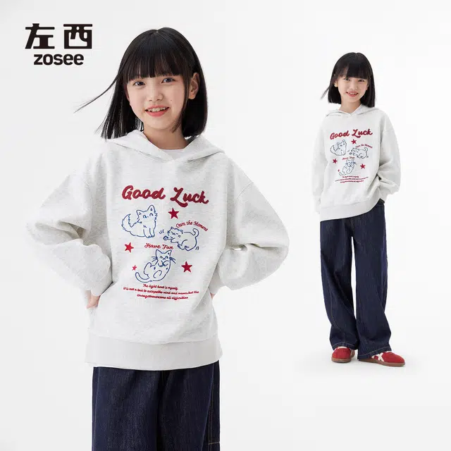 左西 可爱小猫连帽卫衣 百搭柔软舒适亲肤耐磨 好打理 儿童款