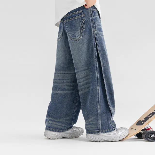 左西牛仔裤 美式复古水洗 固色工艺 耐磨高弹透气百搭弯刀裤 廓形工艺 儿童款