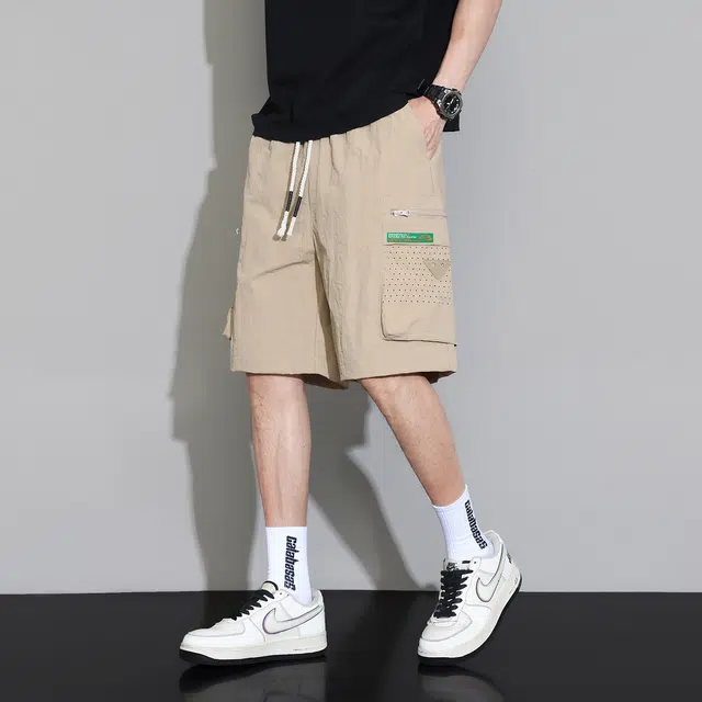 鸭鸭 潮牌美式男夏季高街复古潮牌纯色口袋休闲五分裤工装短裤 男女同款