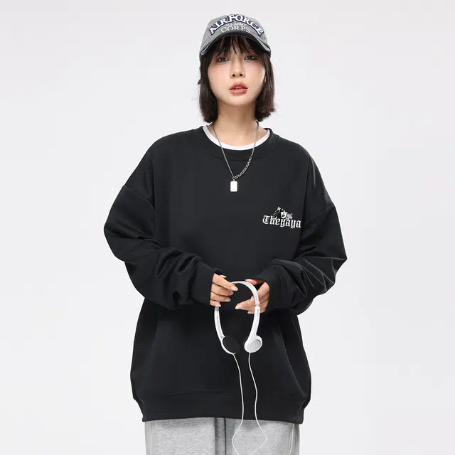 鸭鸭 美式复古系列 基础款欧美女孩字母印花设计感青少年潮牌学院风街头学生党好物宽松休闲百搭上衣落肩垂感圆领卫衣 男女同款