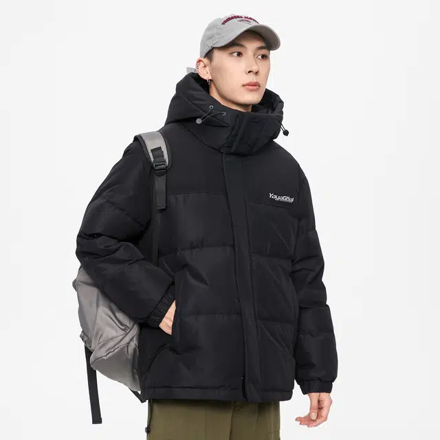 鸭鸭 经典暖冬系列 简约字母印花设计感青少年基础款插色学生党好物户外通勤防风保暖抗皱宽松休闲百搭连帽羽绒服 男女同款