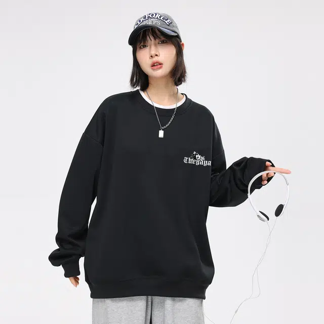 鸭鸭 美式复古系列 基础款欧美女孩字母印花设计感青少年潮牌学院风街头学生党好物宽松休闲百搭上衣落肩垂感圆领卫衣 男女同款