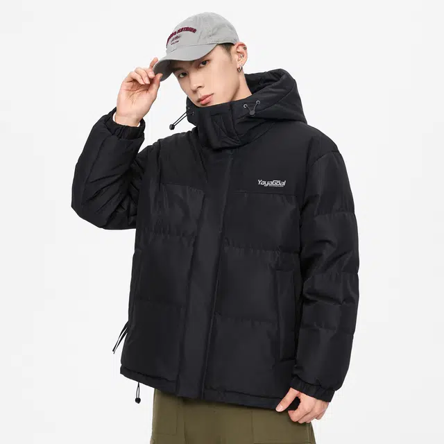 鸭鸭 经典暖冬系列 简约字母印花设计感青少年基础款插色学生党好物户外通勤防风保暖抗皱宽松休闲百搭连帽羽绒服 男女同款