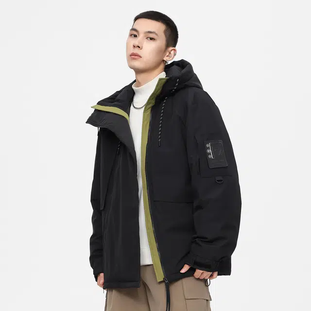 鸭鸭 山系户外加厚保暖对称多拉链城市机能风休闲连帽套头宽松羽绒服 男女同款