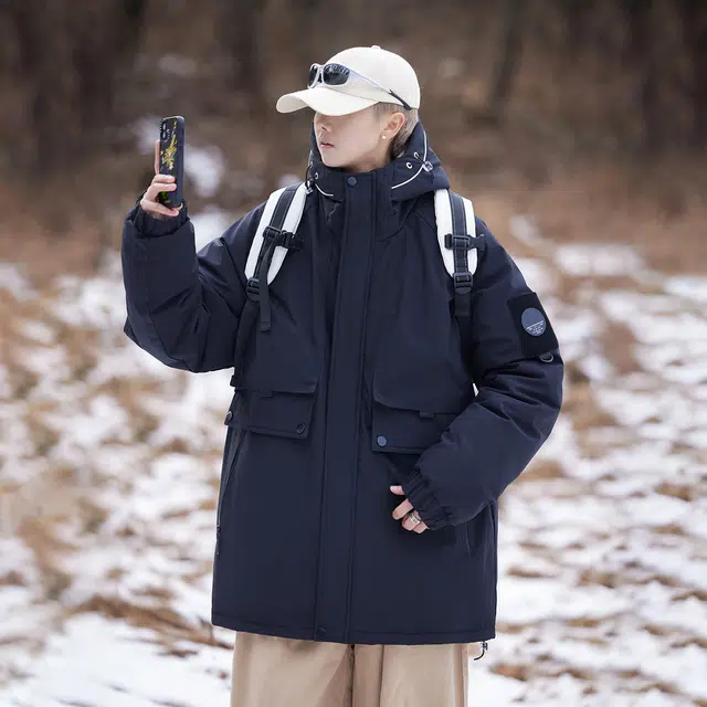 鸭鸭 户外登山系列 青少年基础款美式高街鸭绒拉链套头简约纯色学生党好物 宽松休闲百搭保暖防寒防风连帽羽绒服 男女同款