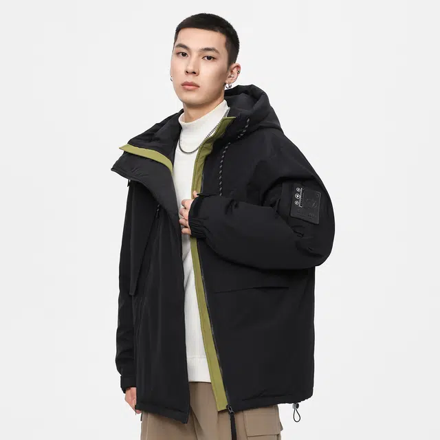 鸭鸭 山系户外加厚保暖对称多拉链城市机能风休闲连帽套头宽松羽绒服 男女同款