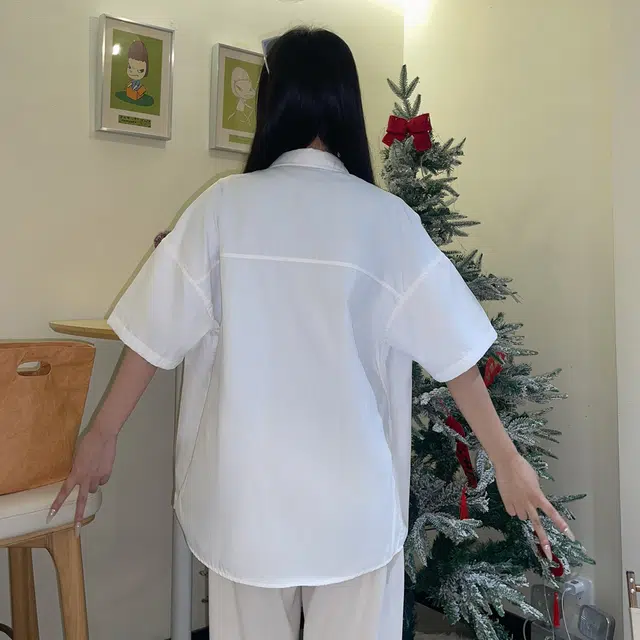鸭鸭 日系工装翻领夏季潮流少年感新款大码休闲宽松基础纯色落肩上衣简约休闲 衬衣学院风百搭宽松垂感透气短袖衬衫 男女同款