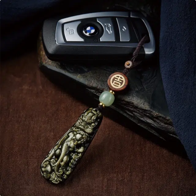 宝臻荟 新中式 小吉貔貅 钥匙宝宝挂件 复古高级感 黑曜石 吊坠 男女同款情侣款