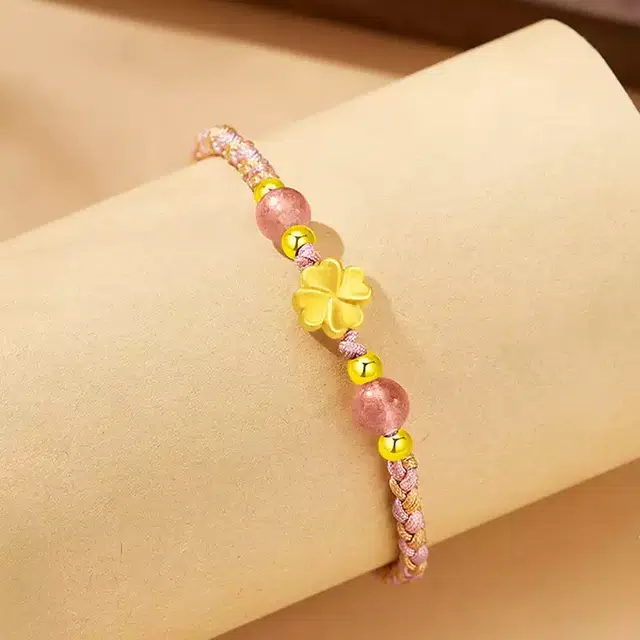 【999足金】 金恒禧 爱心四叶草手链 百搭简约日常出勤佩戴 纯银 足银 黄金手绳 男女同款情侣款