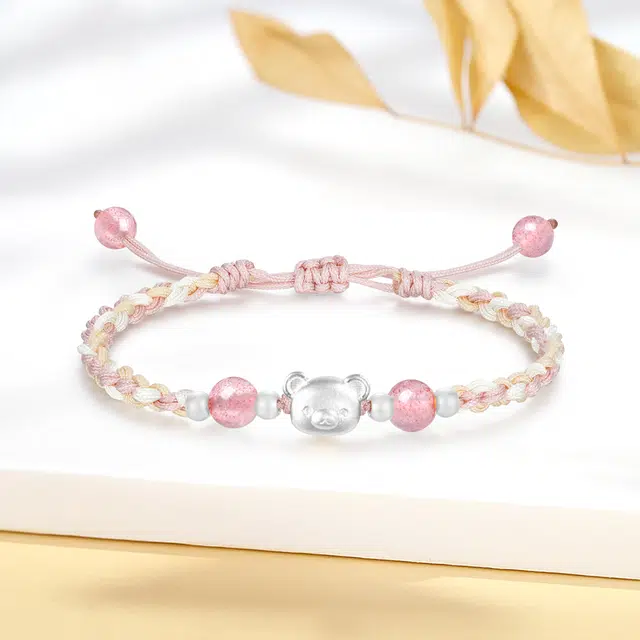 【S999足银&限时折扣】可爱轻松小熊 金恒禧 萌趣可爱小众设计精致手工编织可调节卡通百搭小熊手饰#好运 织物 纯银 手绳 男女同款情侣款