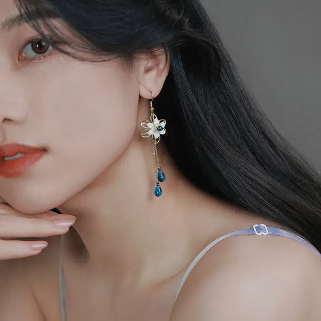 凤凰涅磐 白贝樱花国风小众 民族风 琉璃 玉石耳环 女款