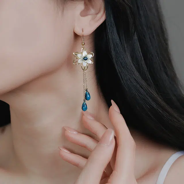凤凰涅磐 白贝樱花国风小众 民族风 琉璃 玉石耳环 女款