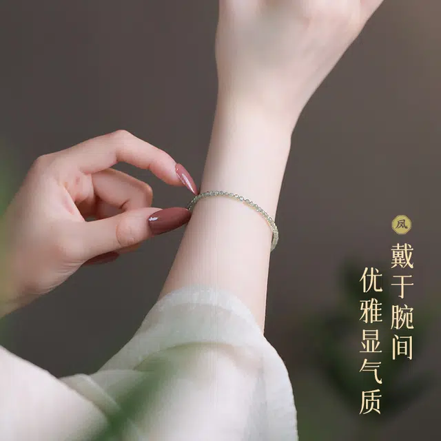 凤凰涅磐 新中式小米切面珠 国潮复古 福串 合金绿锂辉石 手串 女款 礼盒