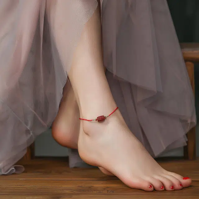 凤凰涅磐 红绳本命年古风复古新中式编织脚绳 朱砂 脚链 合金件 女款 红色 礼物 礼盒