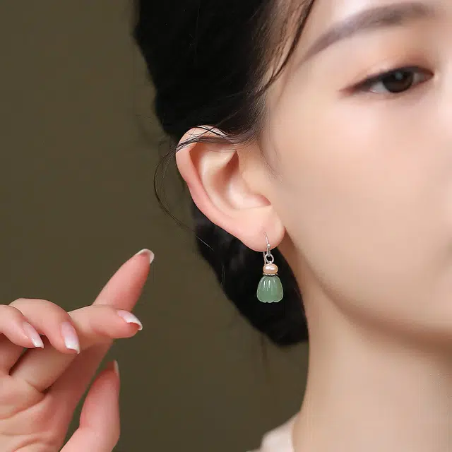 凤凰涅磐 绿色耳饰冰种耳坠复古中国风民族风配旗袍汉服新中式南瓜吊坠 耳环 女款 绿色 礼物礼盒