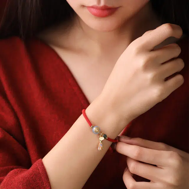 凤凰涅磐 本命年红绳编织链新中式国风首饰平安转运 送女 朋友圣诞礼 物 #好运 糯冰 翡翠手链 女款