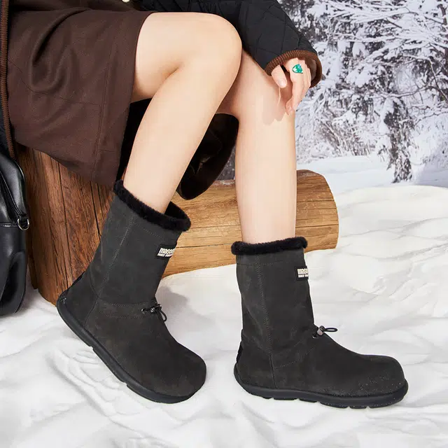 MASOOMAKE Suede Mid-Calf Snow Boots