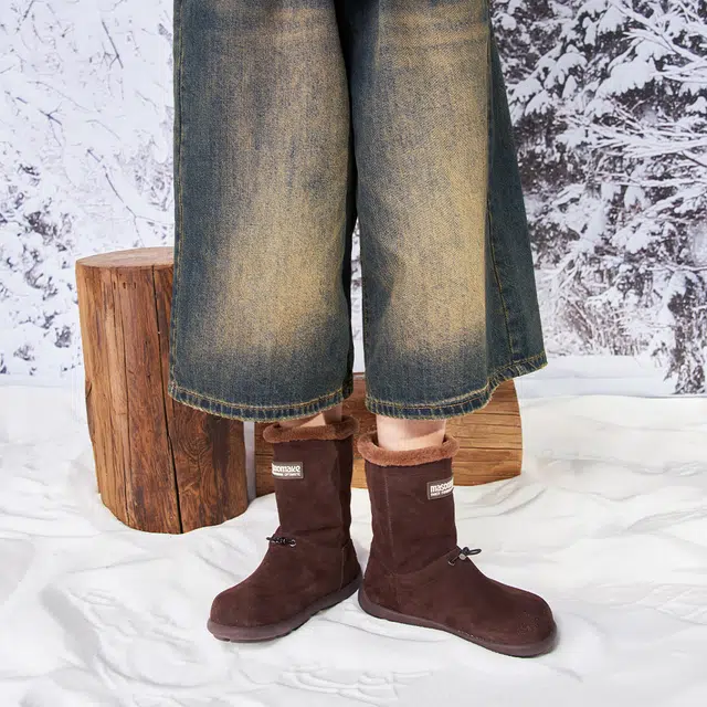 MASOOMAKE Suede Mid-Calf Snow Boots