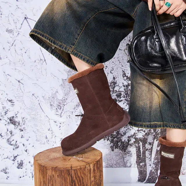 MASOOMAKE Suede Mid-Calf Snow Boots