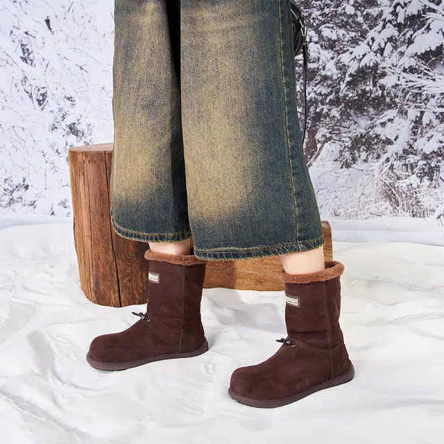 MASOOMAKE Suede Mid-Calf Snow Boots