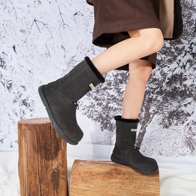 MASOOMAKE Suede Mid-Calf Snow Boots
