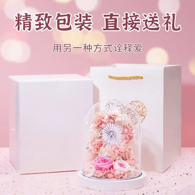 简普森 永生花玻璃罩保鲜玫瑰花 室内摩天轮夜灯 玩具