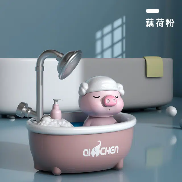 简普森 电动 沐浴花洒小猪 玩水戏水 泡泡机 自动水循环双喷头 浴室玩具