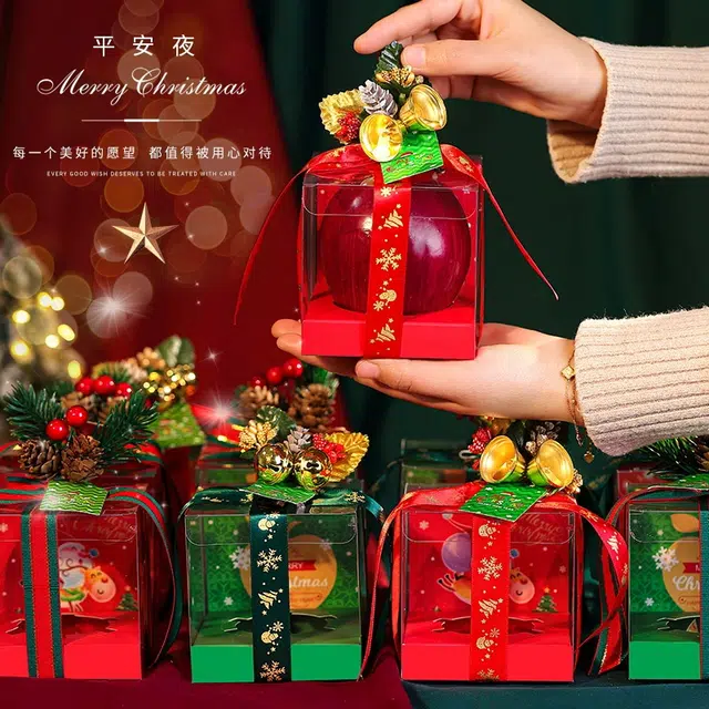 简普森 圣诞系列 圣诞苹果盒 卡通透明带灯惊喜盒 平安夜铃铛礼打包松果盒 玩具 红色/绿色混款圣诞老人 彩盒