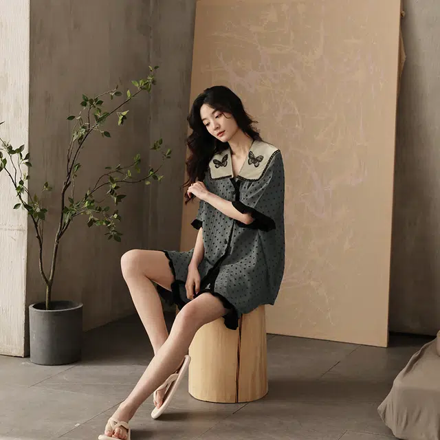 俏霓桐 时尚甜美可爱高级感休闲舒适凉感家居服可外穿睡衣套装 女款 图色