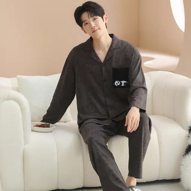 俏霓桐 可爱卡通亲肤简约高级感舒适长袖长裤家居服可外穿睡衣套装 男款