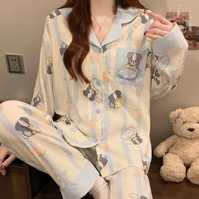 俏霓桐 萌新系列 可爱卡通甜美公主风带胸垫舒适家居服可外穿睡衣套装 女款 图色