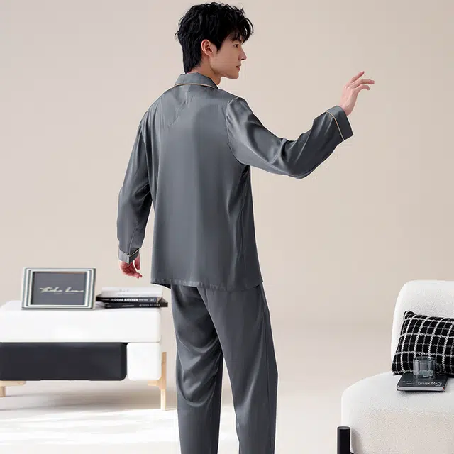俏霓桐 简约高级感耐看舒适凉感家居服长袖长裤可外穿睡衣套装 男款 图色