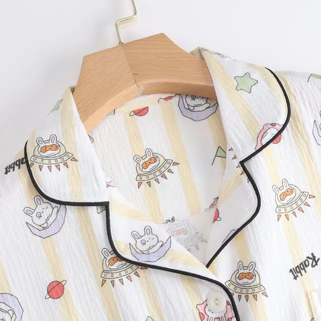 俏霓桐 薄款甜美可爱卡通休闲小清新简约透气舒适家居服可外穿夏季睡衣套装 女款