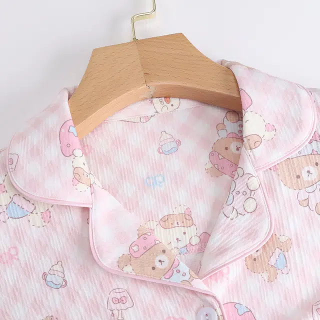 俏霓桐 薄款时尚甜美可爱卡通小熊休闲百搭透气舒适家居服可外穿夏季睡衣套装 女款