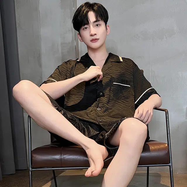 俏霓桐 运动休闲简约大方轻奢舒适凉感家居服可外穿睡衣套装 男款 图色