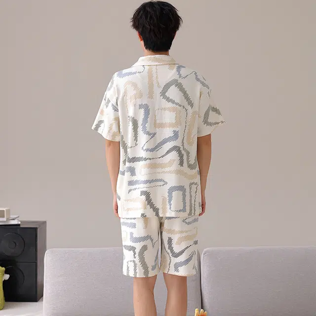 俏霓桐 可爱时尚卡通休闲简约舒适亲肤家居服可外穿睡衣套装 男款 图色