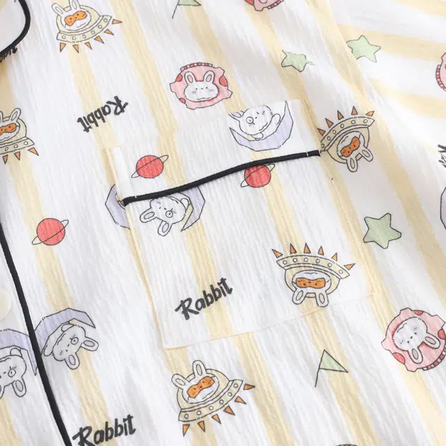 俏霓桐 薄款甜美可爱卡通休闲小清新简约透气舒适家居服可外穿夏季睡衣套装 女款