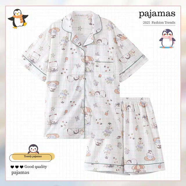 俏霓桐 薄款可爱卡通甜美休闲少女风透气舒适家居服可外穿夏季睡衣套装 女款