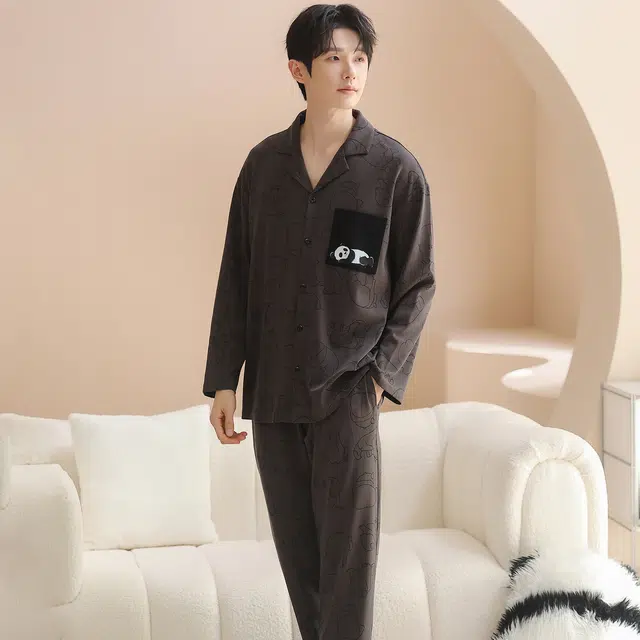 俏霓桐 可爱卡通亲肤简约高级感舒适长袖长裤家居服可外穿睡衣套装 男款