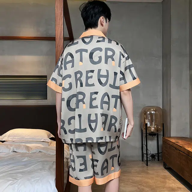 俏霓桐 时尚简约休闲可爱卡通舒适凉感家居服可外穿睡衣套装 男款 图色