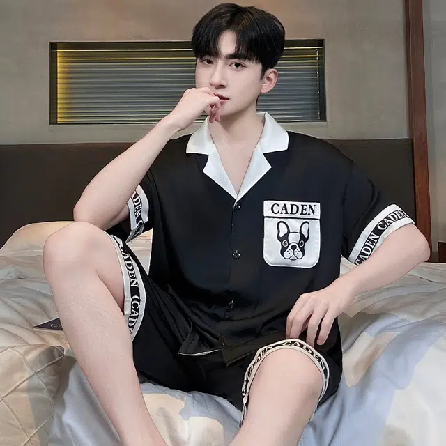 俏霓桐 时尚简约高级感休闲舒适凉感家居服可外穿睡衣套装 男款 图色